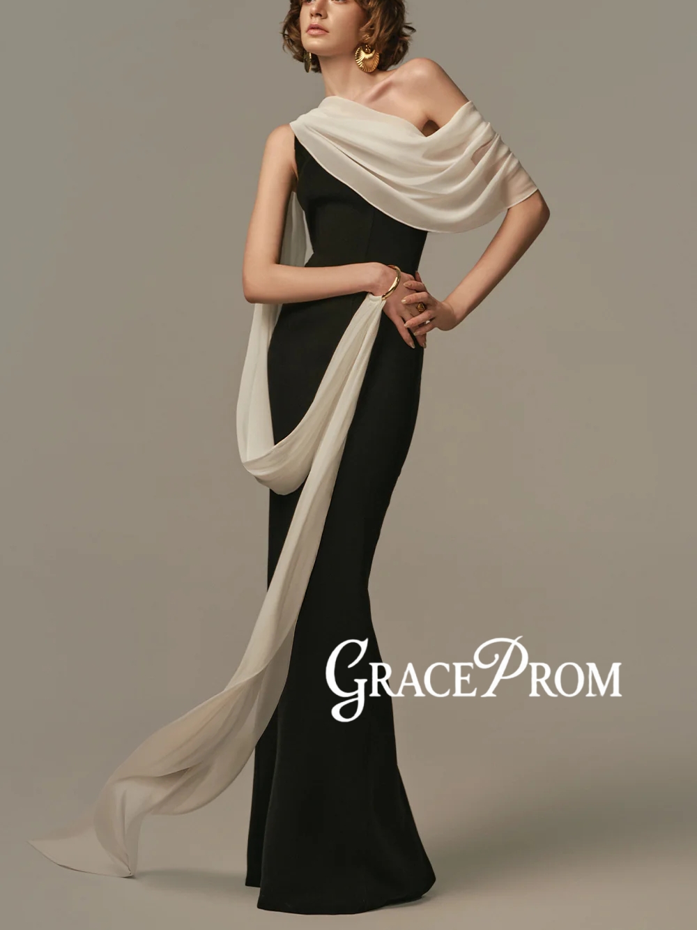 Formal Gala Wear Women - Elegante tweekleurige avondjurk, eenvoudige gedrapeerde, vloeiende