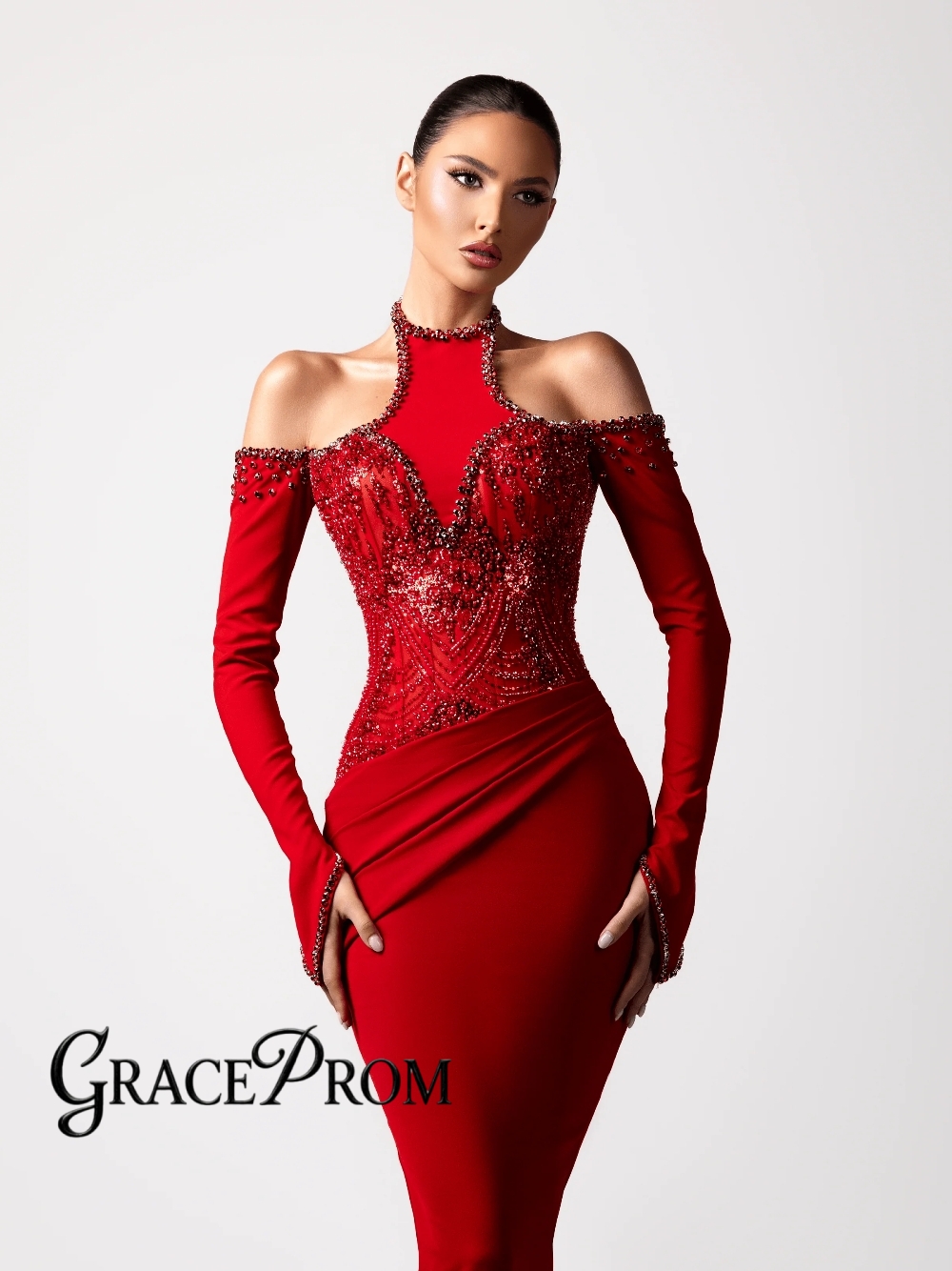 Formal Gala Wear Women - Rode sexy halter-avondjurk nieuwste op maat