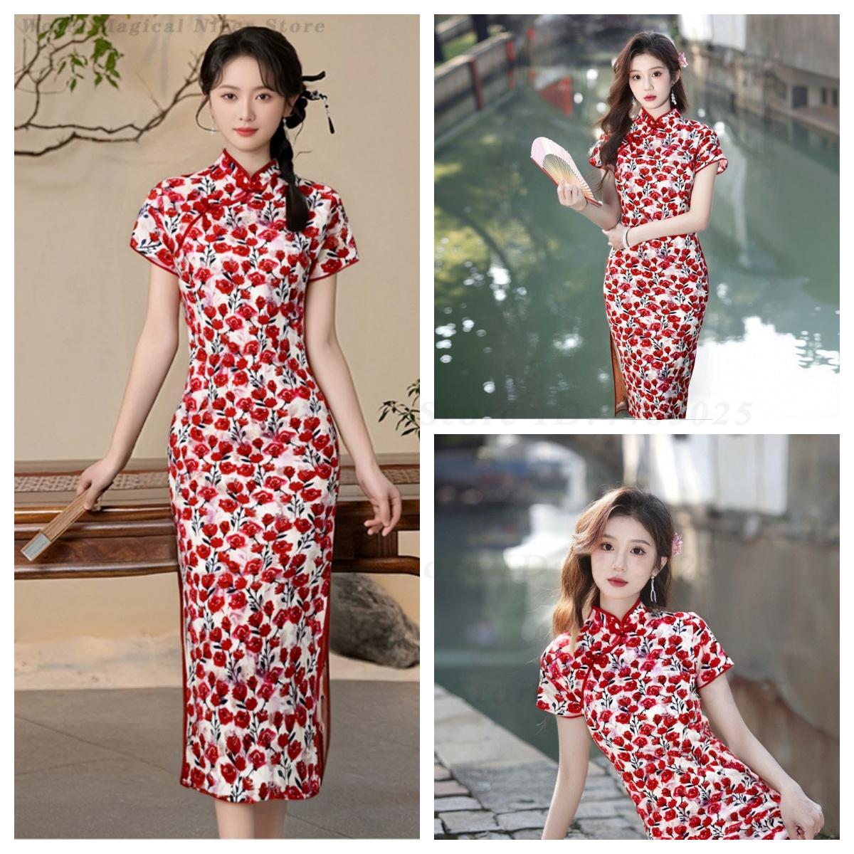 Young Women'S Formal Wear - Nieuwe zomer rode korte gemodificeerde Chinese
