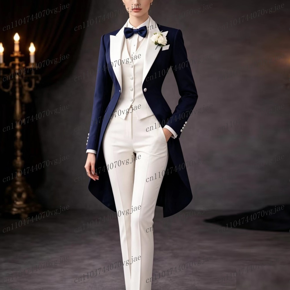 Formal Women'S Wear - Marineblauw en wit lang damespak formeel