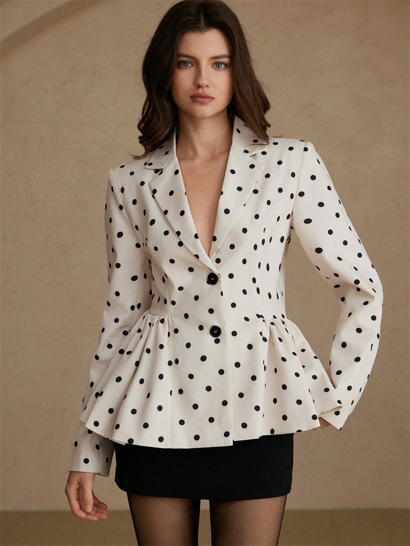 Women Formal Wear Black And White - Wit Zwart Dot Damespak Blazer Elegant