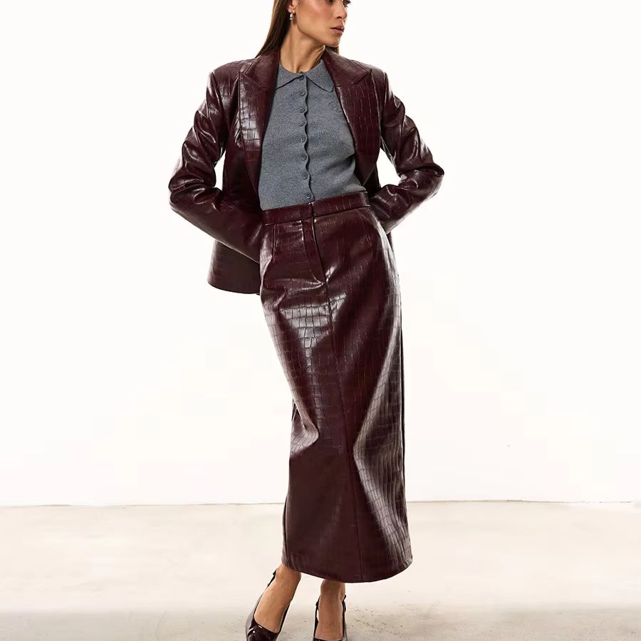 Formal Women'S Wear - IG Dames Bourgondische Croc Kunstleren 2-delige