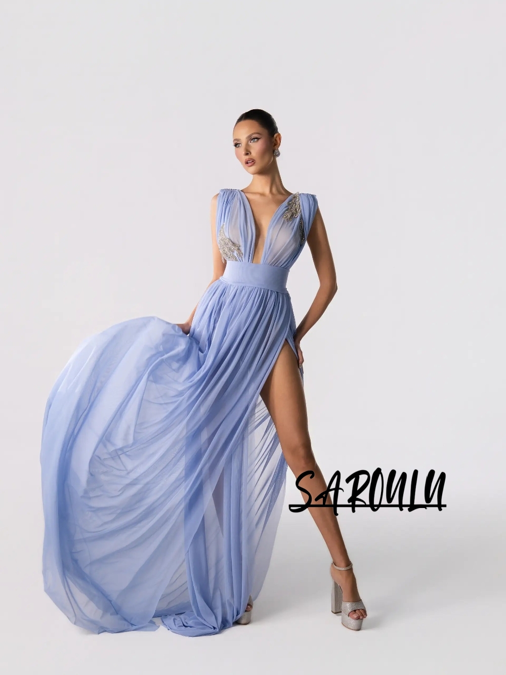Formal Gala Wear Women - Lichtblauwe sexy diep V-hals avondjurk 2026