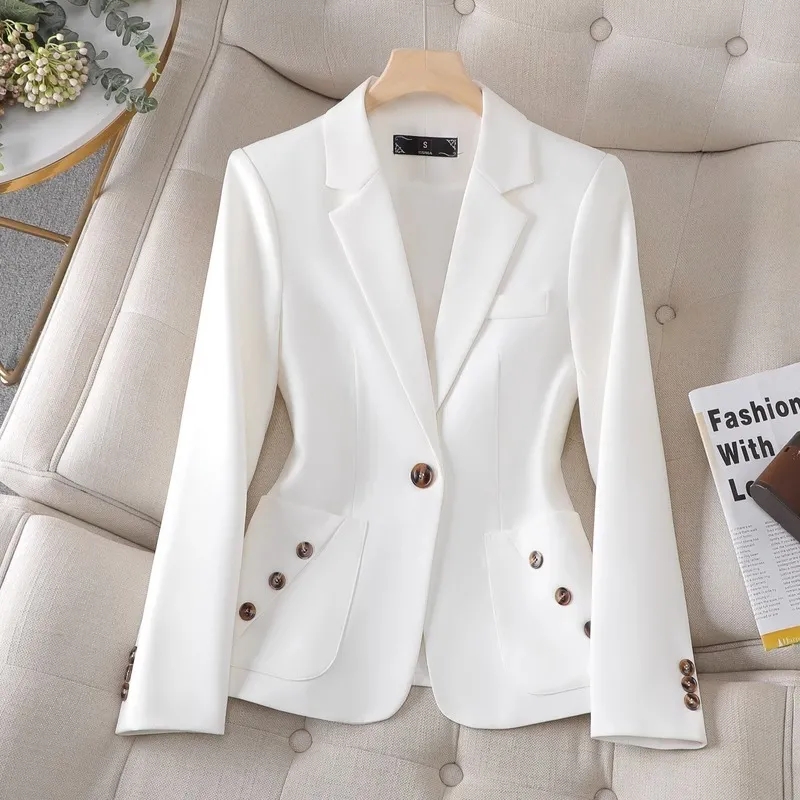 Women Formal Wear Black And White - Lente Herfst Dames Blazer Blauw Zwart
