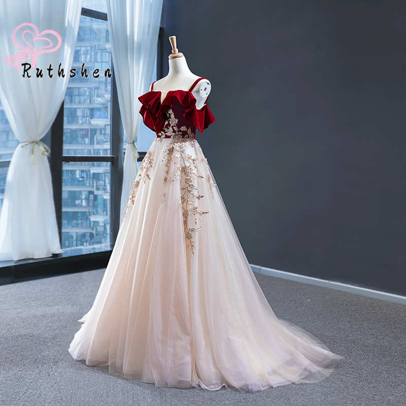 Formal Gala Wear Women - Avondjurken Lange Luxe 2025, Spaghettibandjes Bordeaux