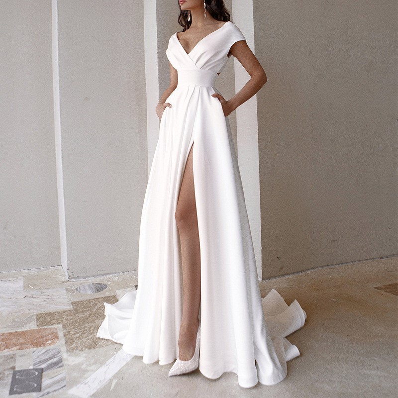 Women Formal Wear Black And White - Nieuwe elegante lange damesjurk, sexy split,