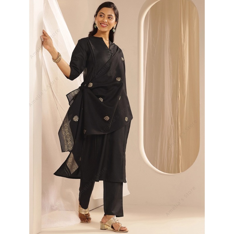 Dames Zwart Jacquard Kurta Pan - Women'S Formal Traditional Wear recensie en prijs