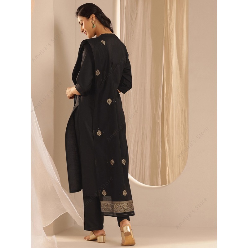Dames Zwart Jacquard Kurta Pan - Women'S Formal Traditional Wear recensie en prijs